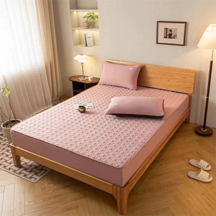 91家纺网 家纺一手货源 找家纺 蓝巢 2023新款全棉水洗棉大豆夹棉床笠 摩卡豆沙