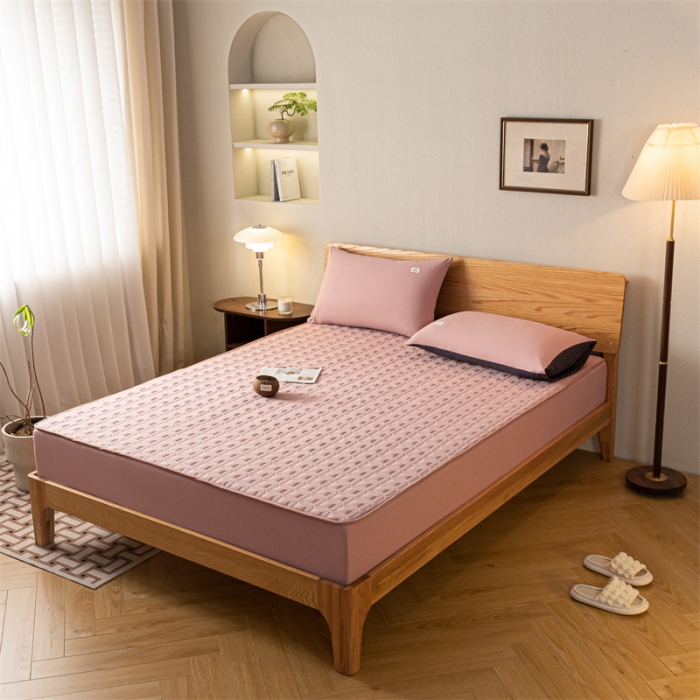 91家纺网 家纺一手货源 找家纺 蓝巢 2023新款全棉水洗棉大豆夹棉床笠 摩卡豆沙