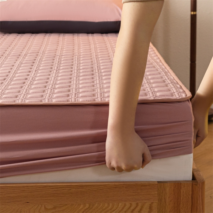 91家纺网 家纺一手货源 找家纺 蓝巢 2023新款全棉水洗棉大豆夹棉床笠 摩卡豆沙