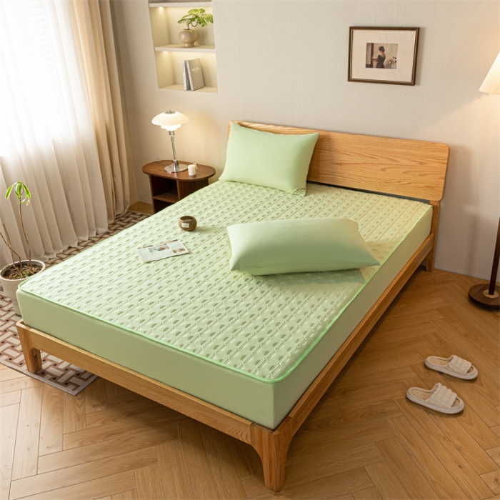 91家纺网 家纺一手货源 找家纺 蓝巢 2023新款全棉水洗棉大豆夹棉床笠 摩卡橄榄绿