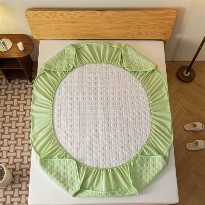 91家纺网 家纺一手货源 找家纺 蓝巢 2023新款全棉水洗棉大豆夹棉床笠 摩卡橄榄绿