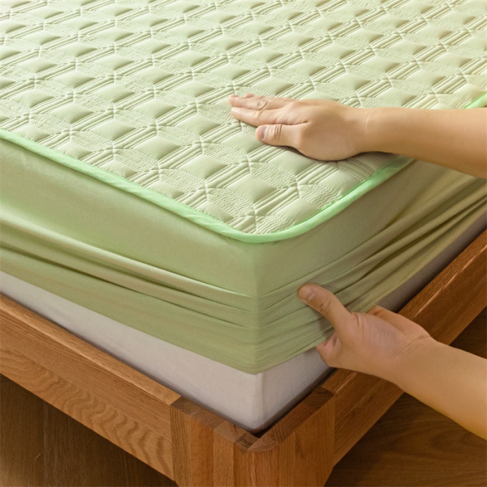 91家纺网 家纺一手货源 找家纺 蓝巢 2023新款全棉水洗棉大豆夹棉床笠 摩卡橄榄绿