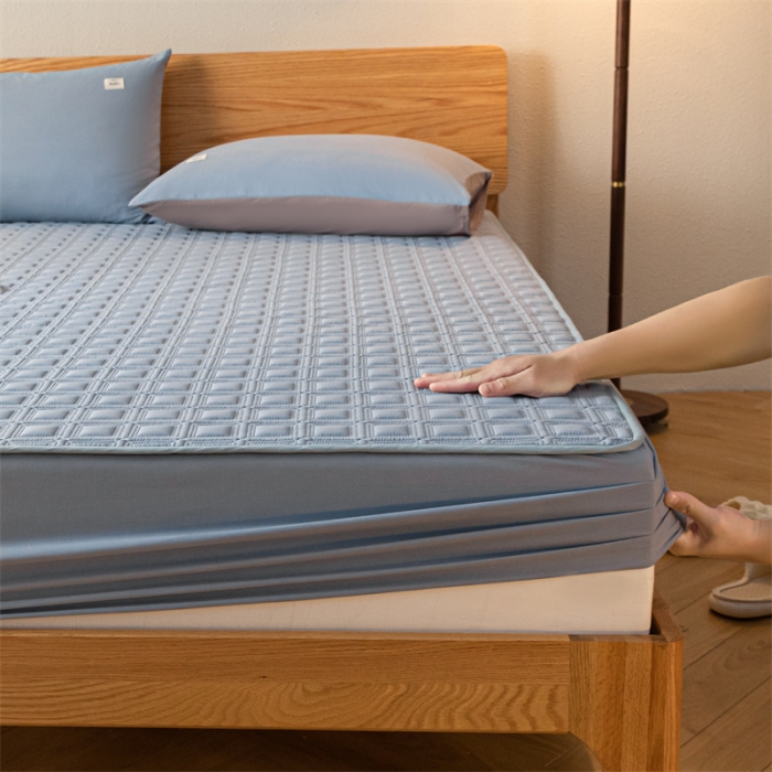 91家纺网 家纺一手货源 找家纺 蓝巢 2023新款全棉水洗棉大豆夹棉床笠 摩卡湖蓝