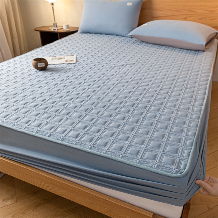 91家纺网 家纺一手货源 找家纺 蓝巢 2023新款全棉水洗棉大豆夹棉床笠 摩卡湖蓝