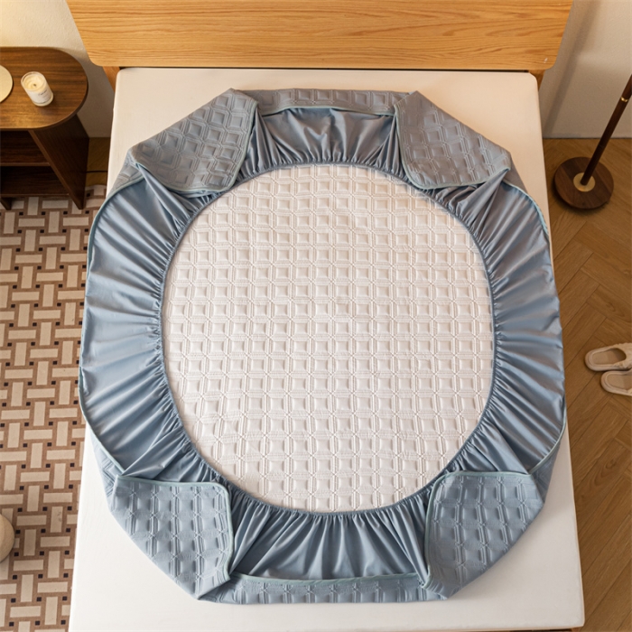 91家纺网 家纺一手货源 找家纺 蓝巢 2023新款全棉水洗棉大豆夹棉床笠 摩卡湖蓝