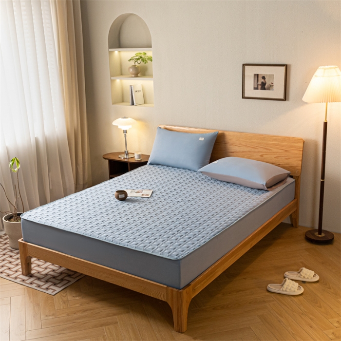 91家纺网 家纺一手货源 找家纺 蓝巢 2023新款全棉水洗棉大豆夹棉床笠 摩卡湖蓝