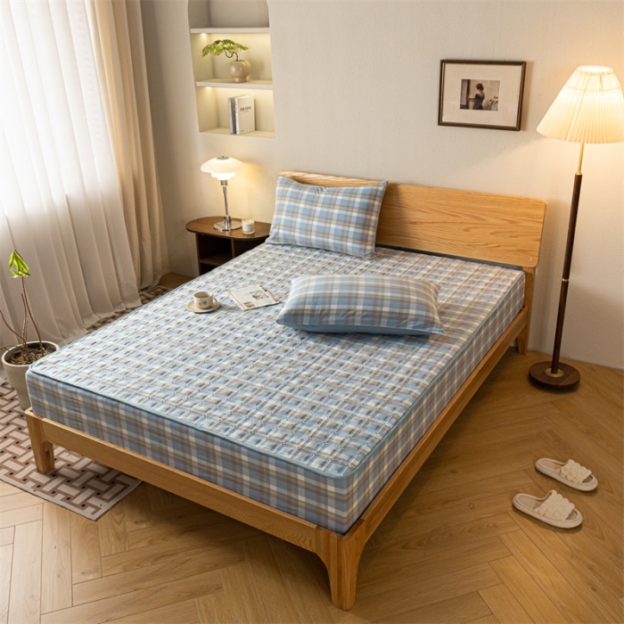 91家纺网 家纺一手货源 找家纺 蓝巢 2023新款全棉水洗棉大豆夹棉床笠 摩卡简兮兰