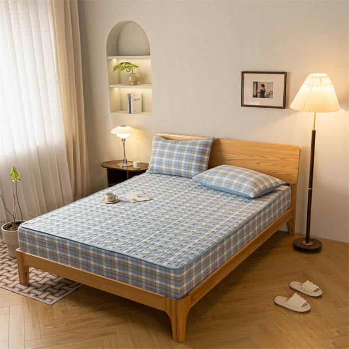 91家纺网 家纺一手货源 找家纺 蓝巢 2023新款全棉水洗棉大豆夹棉床笠 摩卡简兮兰