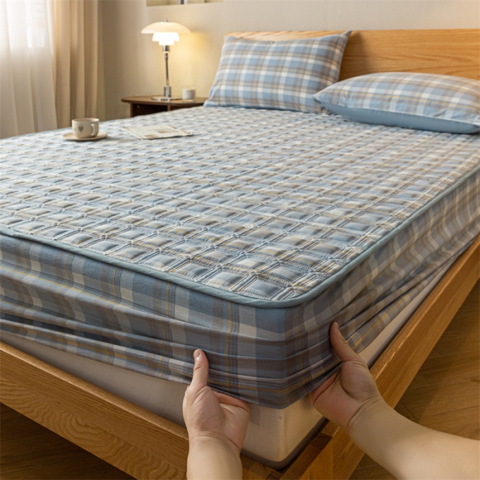 91家纺网 家纺一手货源 找家纺 蓝巢 2023新款全棉水洗棉大豆夹棉床笠 摩卡简兮兰