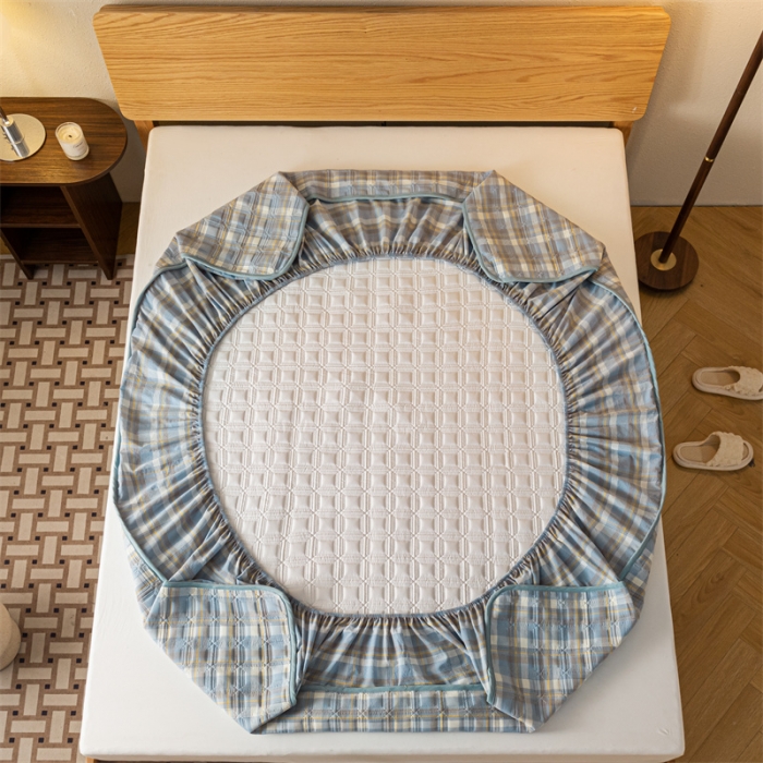 91家纺网 家纺一手货源 找家纺 蓝巢 2023新款全棉水洗棉大豆夹棉床笠 摩卡简兮兰