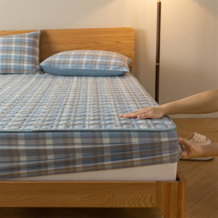 91家纺网 家纺一手货源 找家纺 蓝巢 2023新款全棉水洗棉大豆夹棉床笠 摩卡简兮兰