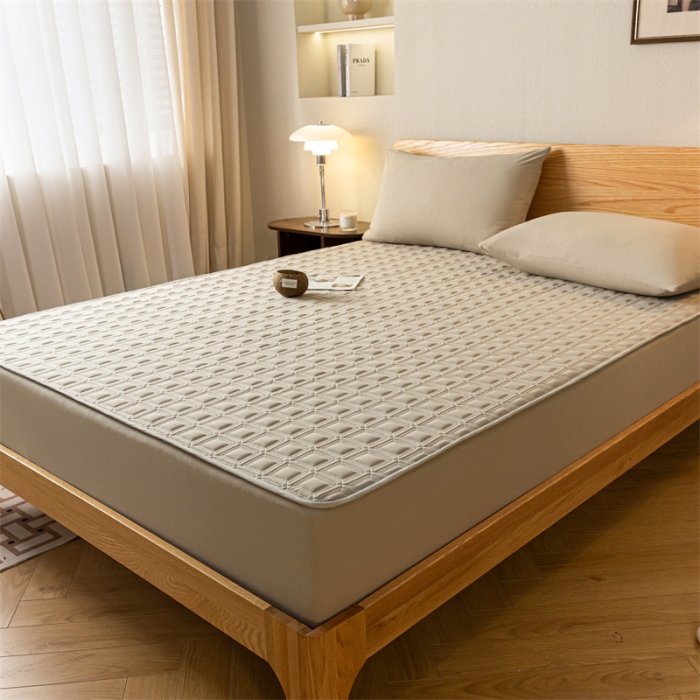 91家纺网 家纺一手货源 找家纺 蓝巢 2023新款全棉水洗棉大豆夹棉床笠 摩卡卡其