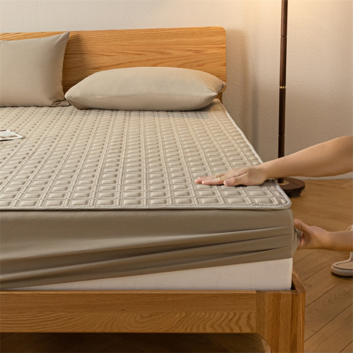 91家纺网 家纺一手货源 找家纺 蓝巢 2023新款全棉水洗棉大豆夹棉床笠 摩卡卡其