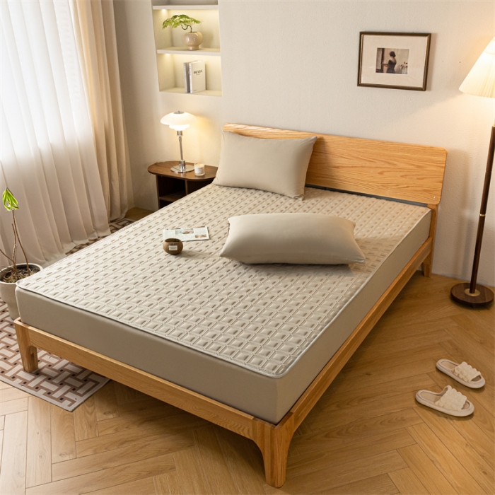 91家纺网 家纺一手货源 找家纺 蓝巢 2023新款全棉水洗棉大豆夹棉床笠 摩卡卡其