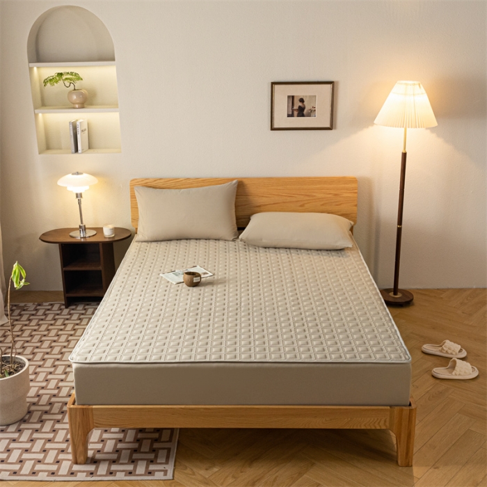 91家纺网 家纺一手货源 找家纺 蓝巢 2023新款全棉水洗棉大豆夹棉床笠 摩卡卡其