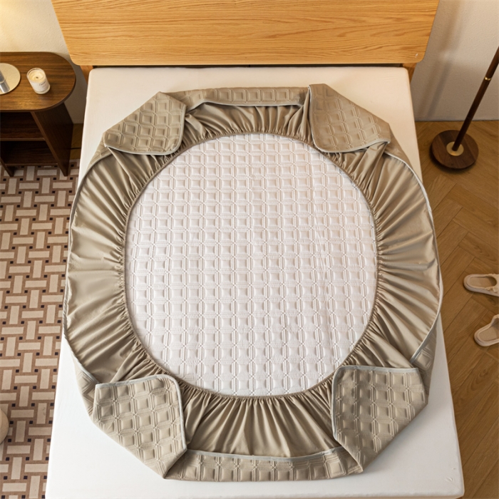 91家纺网 家纺一手货源 找家纺 蓝巢 2023新款全棉水洗棉大豆夹棉床笠 摩卡卡其