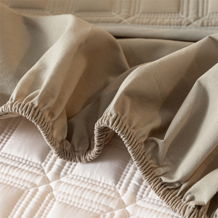 91家纺网 家纺一手货源 找家纺 蓝巢 2023新款全棉水洗棉大豆夹棉床笠 摩卡卡其