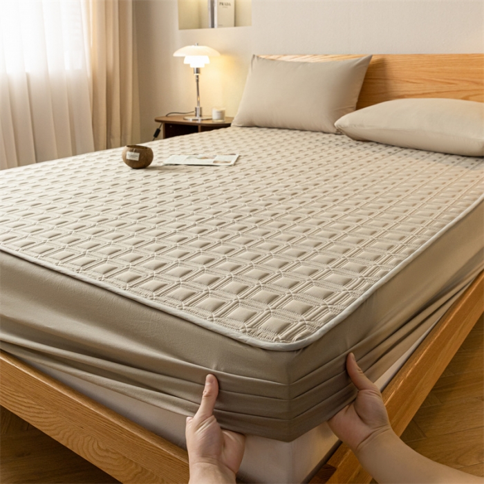 91家纺网 家纺一手货源 找家纺 蓝巢 2023新款全棉水洗棉大豆夹棉床笠 摩卡卡其