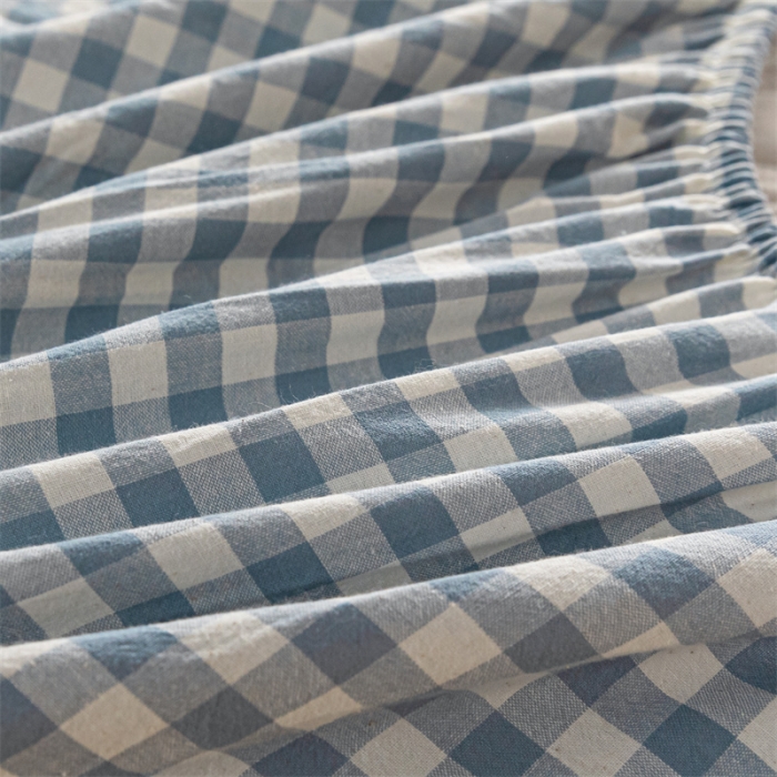 91家纺网 家纺一手货源 找家纺 蓝巢 2023新款全棉水洗棉大豆夹棉床笠 摩卡蓝小格