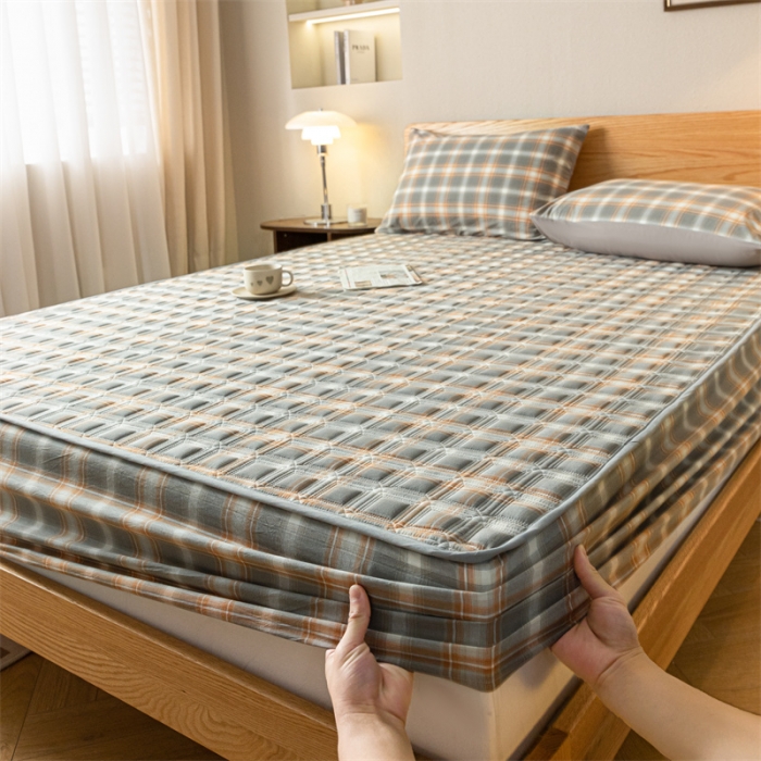 91家纺网 家纺一手货源 找家纺 蓝巢 2023新款全棉水洗棉大豆夹棉床笠 摩卡洛卡灰