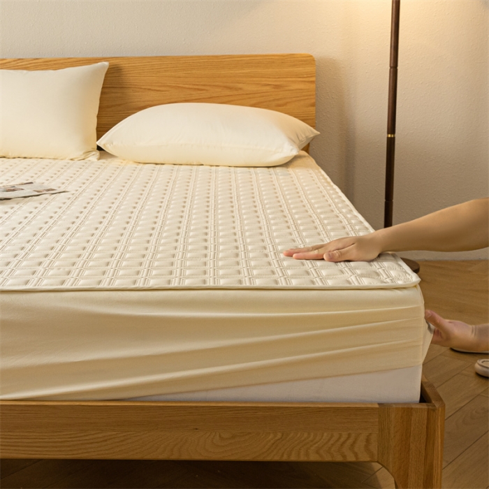 91家纺网 家纺一手货源 找家纺 蓝巢 2023新款全棉水洗棉大豆夹棉床笠 摩卡奶黄