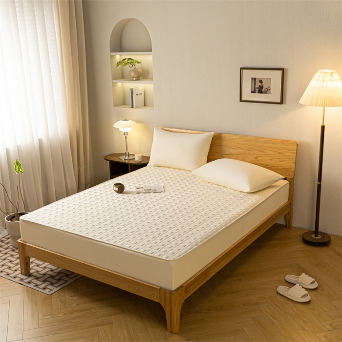 91家纺网 家纺一手货源 找家纺 蓝巢 2023新款全棉水洗棉大豆夹棉床笠 摩卡奶黄