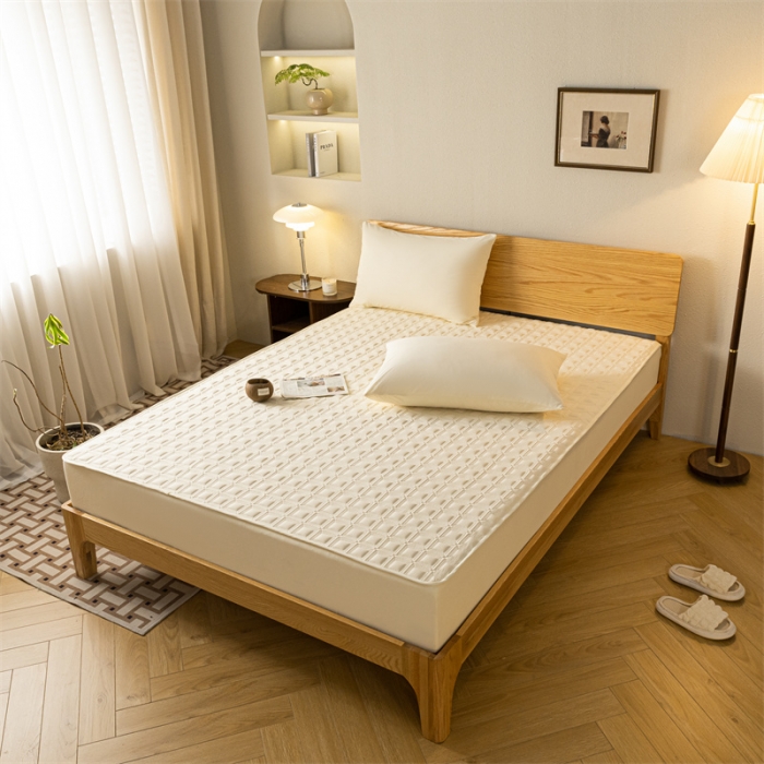 91家纺网 家纺一手货源 找家纺 蓝巢 2023新款全棉水洗棉大豆夹棉床笠 摩卡奶黄