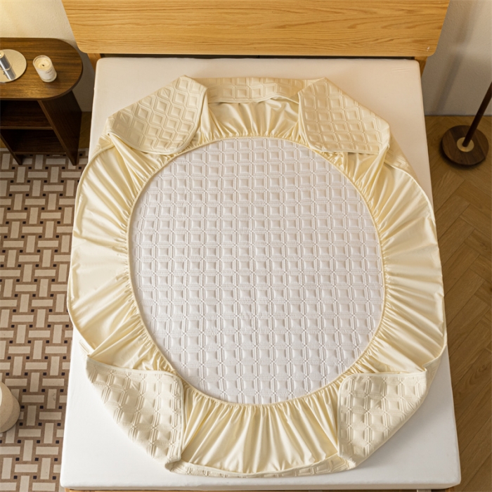 91家纺网 家纺一手货源 找家纺 蓝巢 2023新款全棉水洗棉大豆夹棉床笠 摩卡奶黄