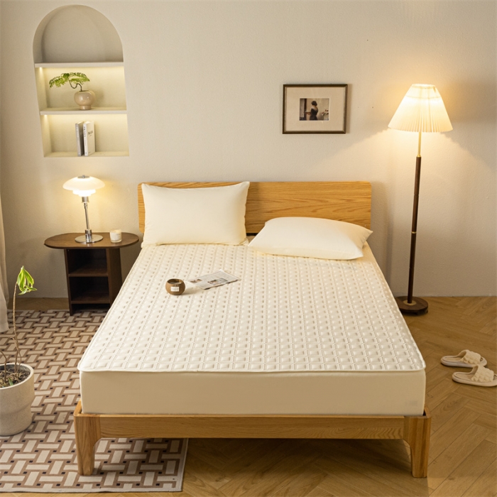 91家纺网 家纺一手货源 找家纺 蓝巢 2023新款全棉水洗棉大豆夹棉床笠 摩卡奶黄