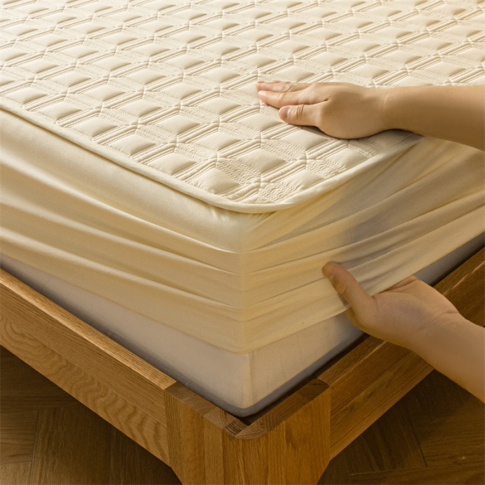 91家纺网 家纺一手货源 找家纺 蓝巢 2023新款全棉水洗棉大豆夹棉床笠 摩卡奶黄