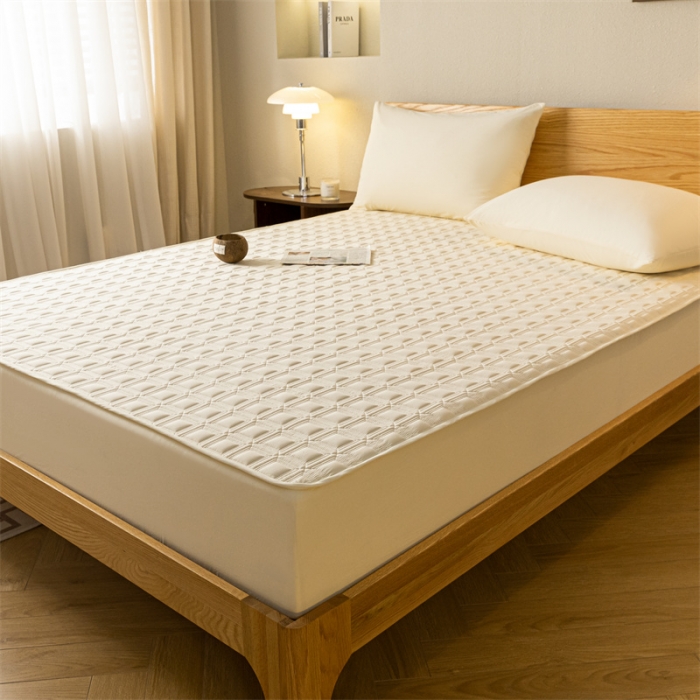 91家纺网 家纺一手货源 找家纺 蓝巢 2023新款全棉水洗棉大豆夹棉床笠 摩卡奶黄