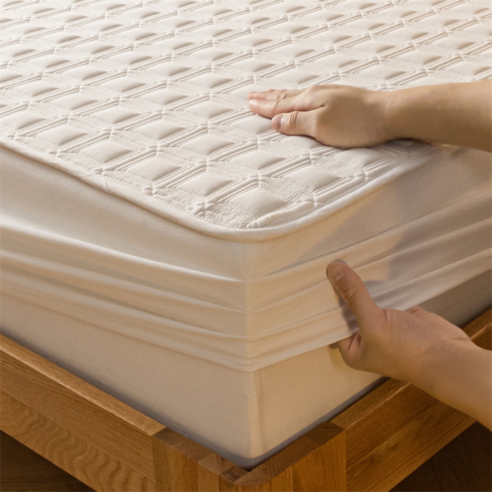 91家纺网 家纺一手货源 找家纺 蓝巢 2023新款全棉水洗棉大豆夹棉床笠 摩卡奶昔白