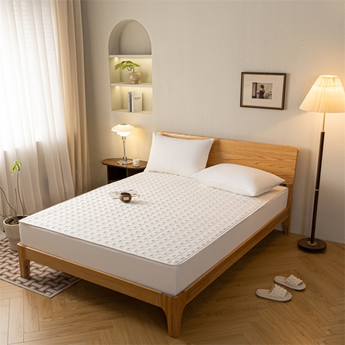 91家纺网 家纺一手货源 找家纺 蓝巢 2023新款全棉水洗棉大豆夹棉床笠 摩卡奶昔白