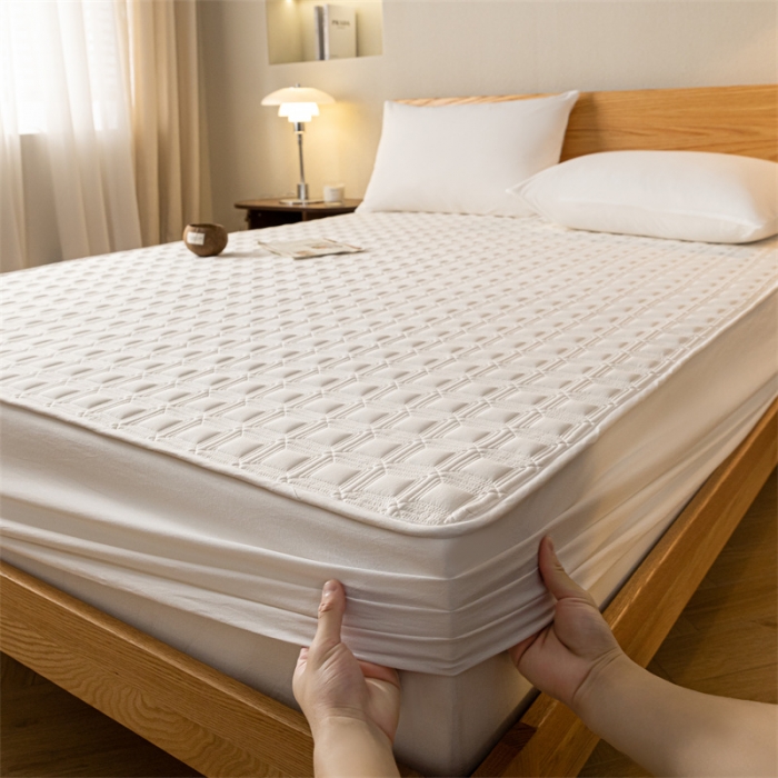 91家纺网 家纺一手货源 找家纺 蓝巢 2023新款全棉水洗棉大豆夹棉床笠 摩卡奶昔白