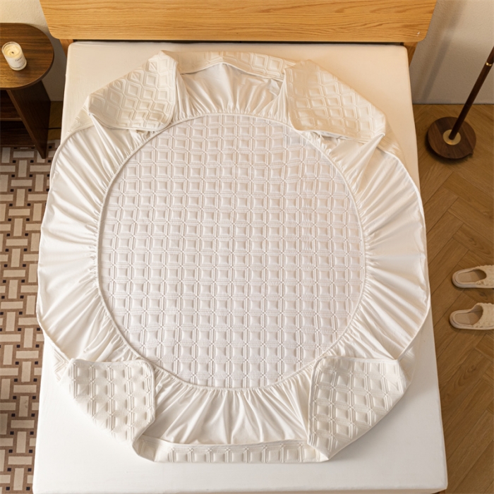 91家纺网 家纺一手货源 找家纺 蓝巢 2023新款全棉水洗棉大豆夹棉床笠 摩卡奶昔白