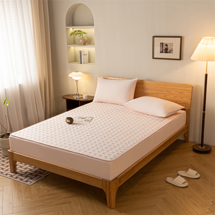 91家纺网 家纺一手货源 找家纺 蓝巢 2023新款全棉水洗棉大豆夹棉床笠 摩卡浅粉