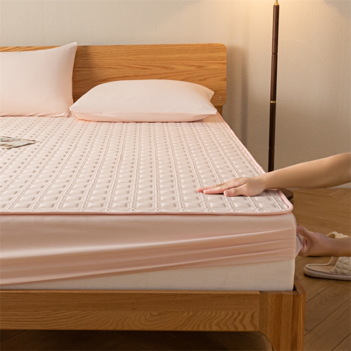 91家纺网 家纺一手货源 找家纺 蓝巢 2023新款全棉水洗棉大豆夹棉床笠 摩卡浅粉