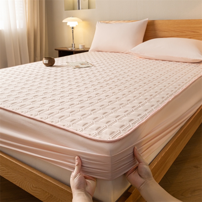 91家纺网 家纺一手货源 找家纺 蓝巢 2023新款全棉水洗棉大豆夹棉床笠 摩卡浅粉