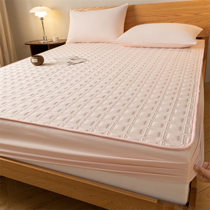 91家纺网 家纺一手货源 找家纺 蓝巢 2023新款全棉水洗棉大豆夹棉床笠 摩卡浅粉