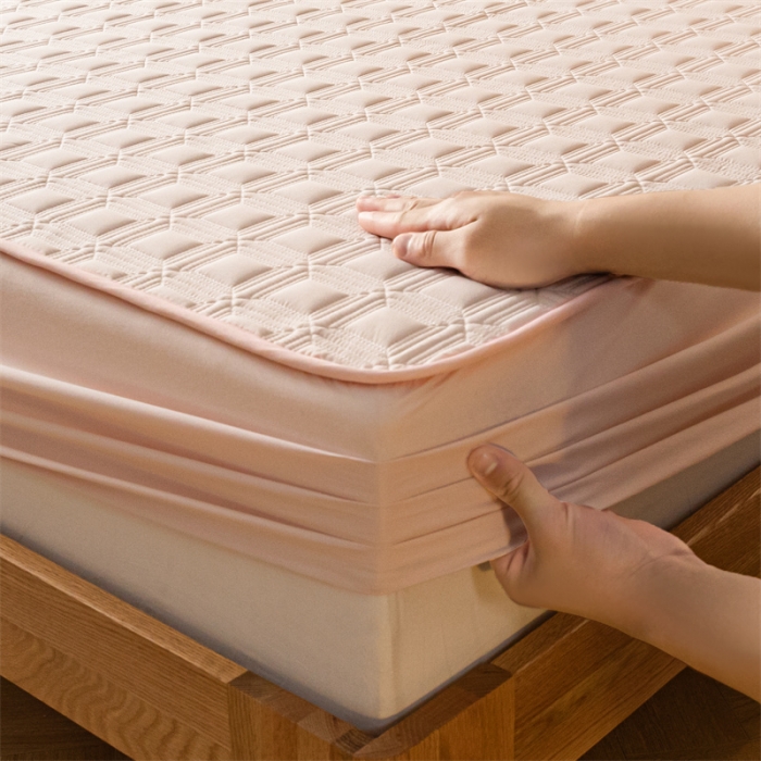 91家纺网 家纺一手货源 找家纺 蓝巢 2023新款全棉水洗棉大豆夹棉床笠 摩卡浅粉