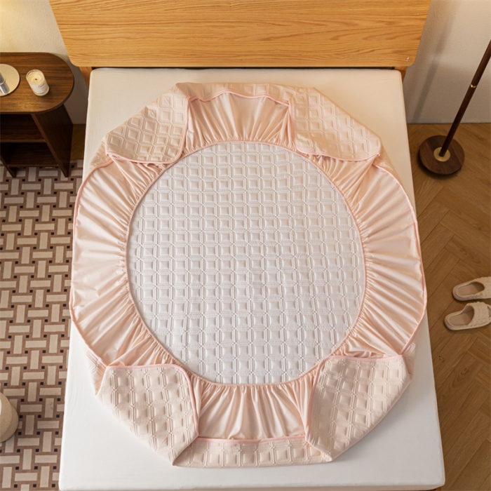 91家纺网 家纺一手货源 找家纺 蓝巢 2023新款全棉水洗棉大豆夹棉床笠 摩卡浅粉