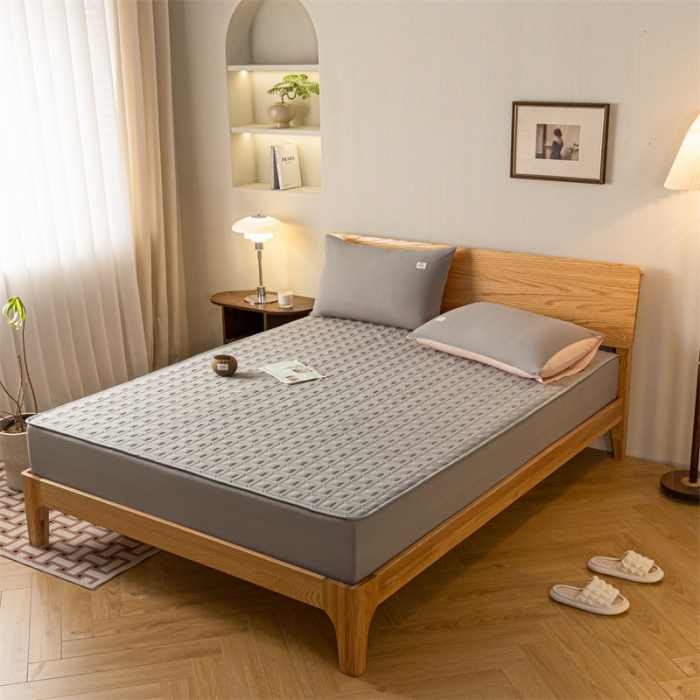 91家纺网 家纺一手货源 找家纺 蓝巢 2023新款全棉水洗棉大豆夹棉床笠 摩卡浅灰