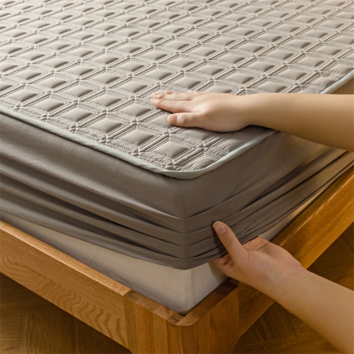 91家纺网 家纺一手货源 找家纺 蓝巢 2023新款全棉水洗棉大豆夹棉床笠 摩卡浅灰