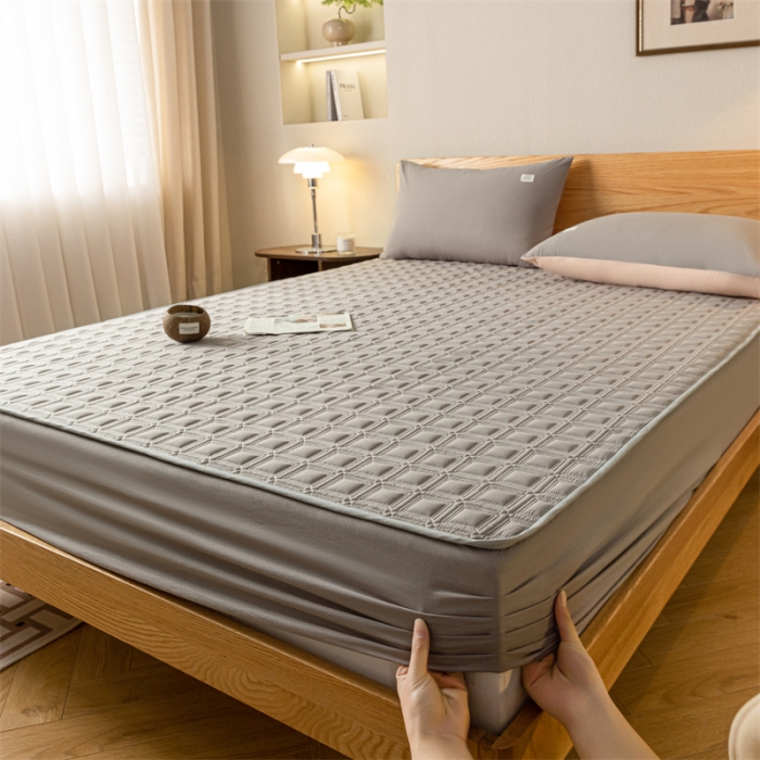 91家纺网 家纺一手货源 找家纺 蓝巢 2023新款全棉水洗棉大豆夹棉床笠 摩卡浅灰