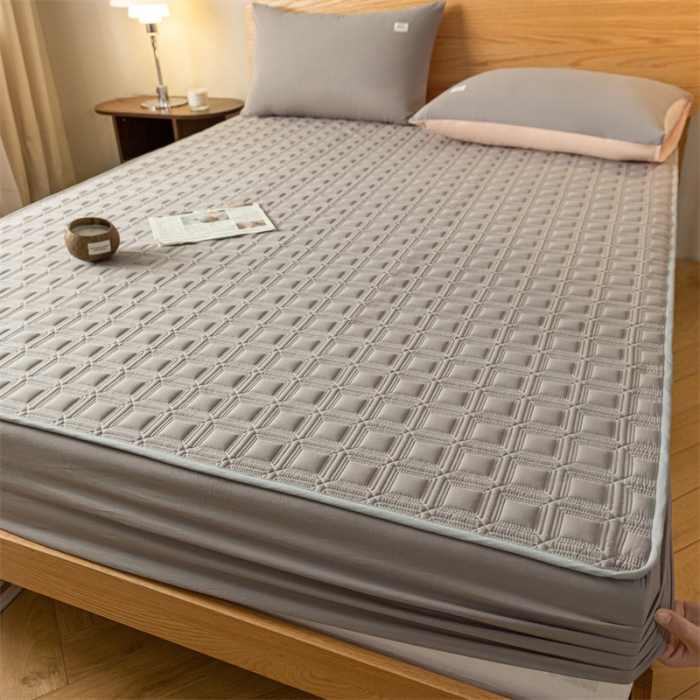 91家纺网 家纺一手货源 找家纺 蓝巢 2023新款全棉水洗棉大豆夹棉床笠 摩卡浅灰