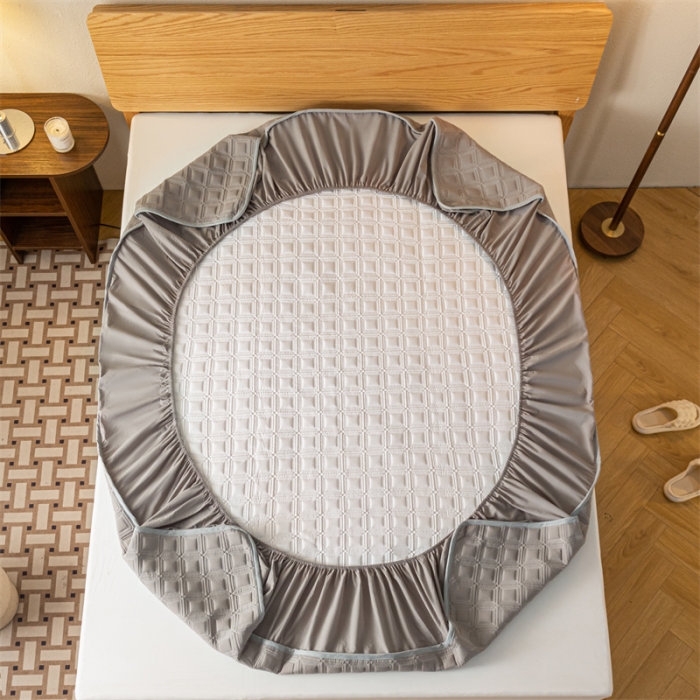 91家纺网 家纺一手货源 找家纺 蓝巢 2023新款全棉水洗棉大豆夹棉床笠 摩卡浅灰