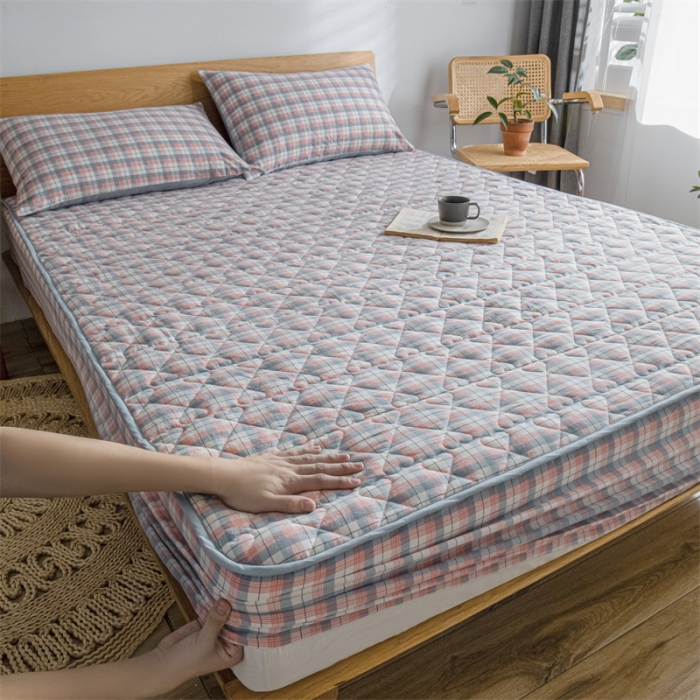 91家纺网 家纺一手货源 找家纺 蓝巢 2023新款全棉水洗棉大豆夹棉床笠 贝拉粉