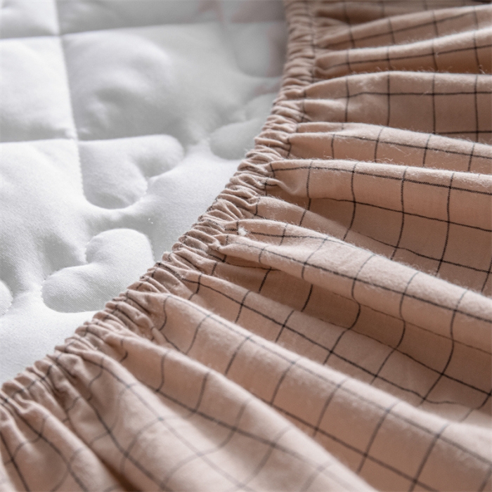 91家纺网 家纺一手货源 找家纺 蓝巢 2023新款全棉水洗棉大豆夹棉床笠 丁香粉格