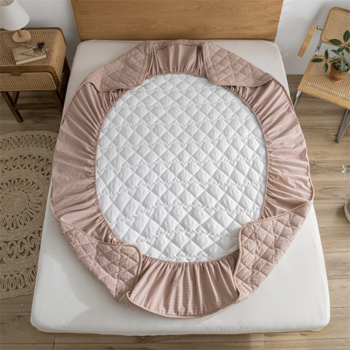 91家纺网 家纺一手货源 找家纺 蓝巢 2023新款全棉水洗棉大豆夹棉床笠 丁香粉格