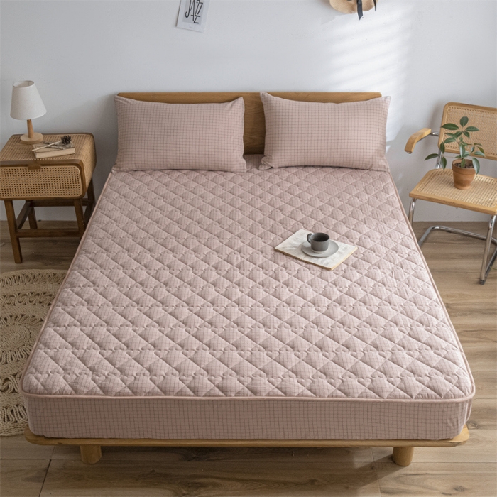 91家纺网 家纺一手货源 找家纺 蓝巢 2023新款全棉水洗棉大豆夹棉床笠 丁香粉格